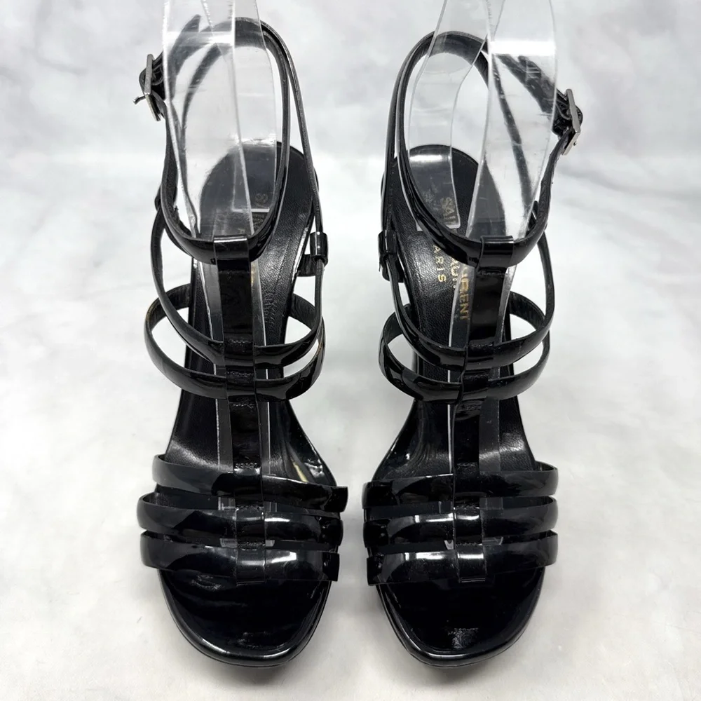 Saint Laurent Bianca 105 Patent Leather Strappy Platform Sandal Heels Black 36.5 - Picture 4 of 16